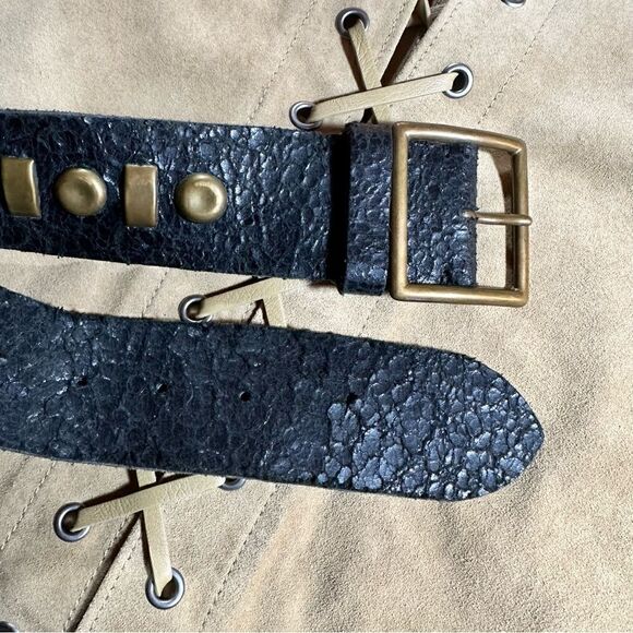 Ralph Lauren Collection Spring \'17 Italian Black Studded Distressed Leather Belt main image 6